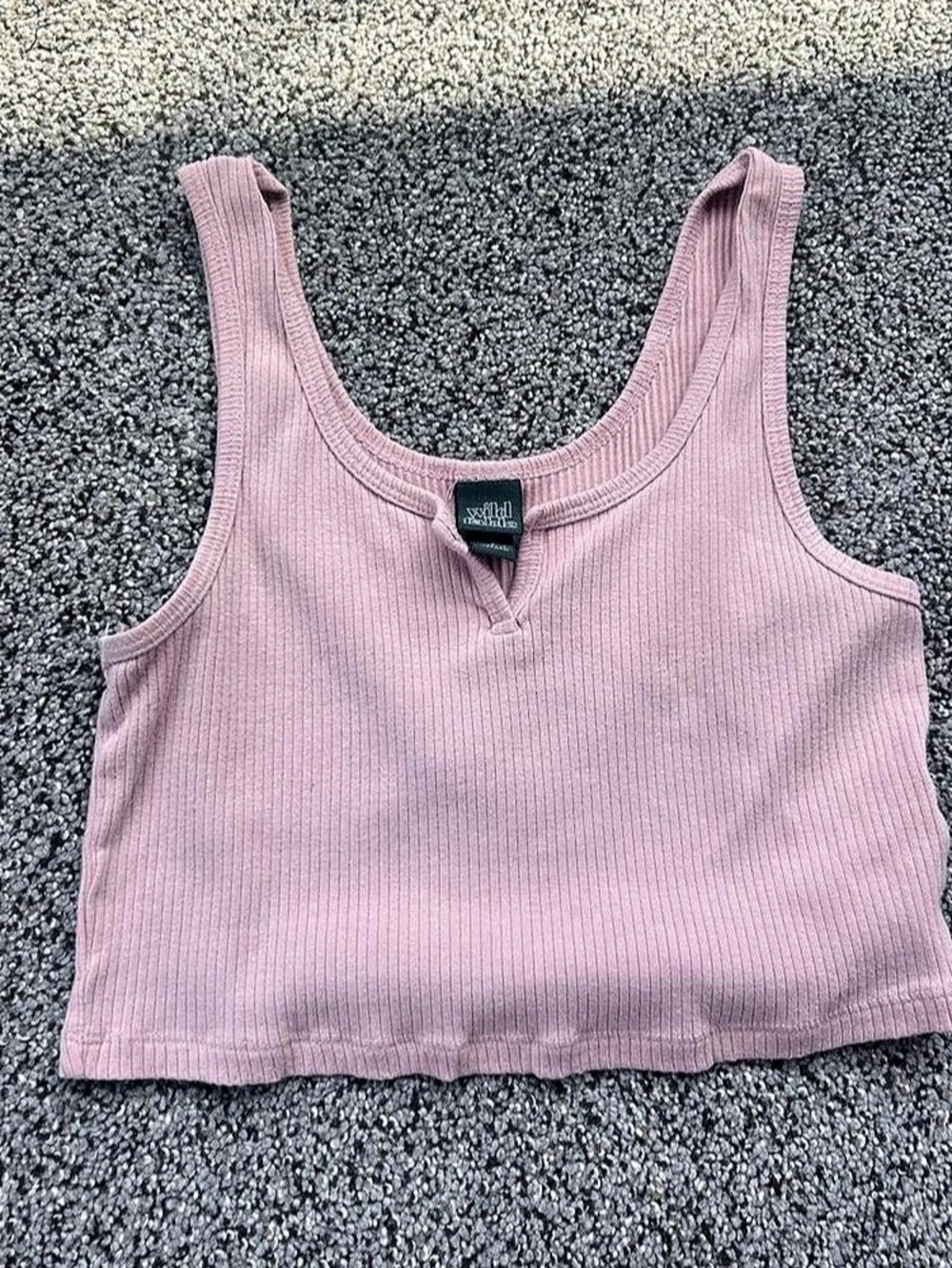 Wild Fable Ribbed Cropped Tank Top with Split Notch Neck Pink Medium